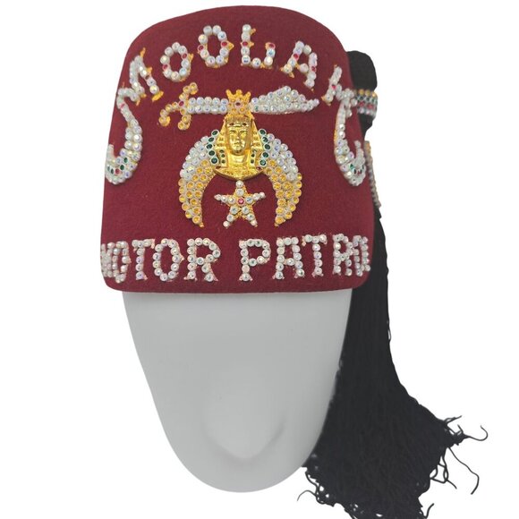 Moolah Motor Patrol Fez Hat W/ Black Tassel & Rhinestones By Baldwin Regalia Co. - Picture 1 of 8